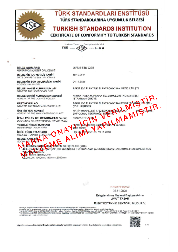 Türk Standartlarına Uygunluk Belgesi